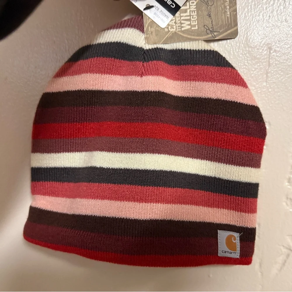 Carhartt Womens Multi Striped Red - Red, Pink, Black Knit Cap - Picture 1 of 3